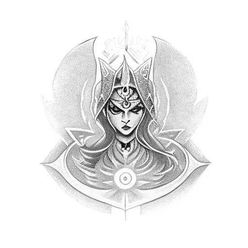 Dagger with wiccan symbols tattoo design idea