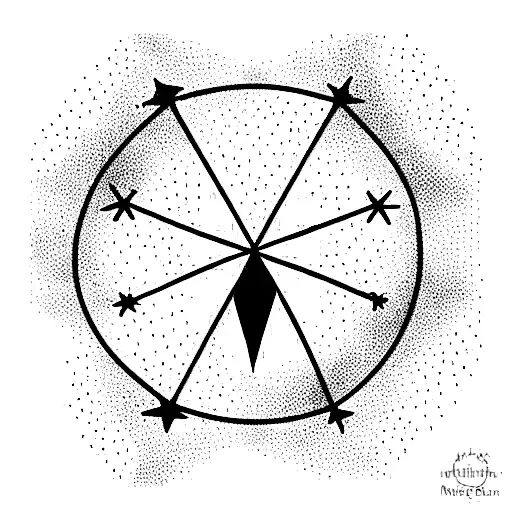 a constellation created from 16 starts in circular shape. make one of the starts in raven shape tattoo design idea