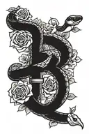 snake and roses on pole intertwined tattoo design idea