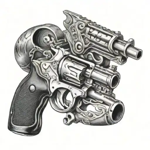 viper wrapped around revolver gun tattoo design idea