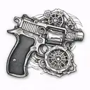 viper wrapped around revolver gun tattoo design idea