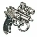 viper wrapped around revolver gun tattoo design idea