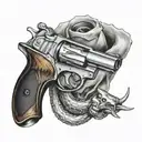 viper wrapped around revolver gun tattoo design idea