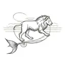 A minimalist tattoo design featuring a serene fishing scene in East Texas, with a lion subtly hidden in the background to add a touch of mystery and intrigue. tattoo design idea