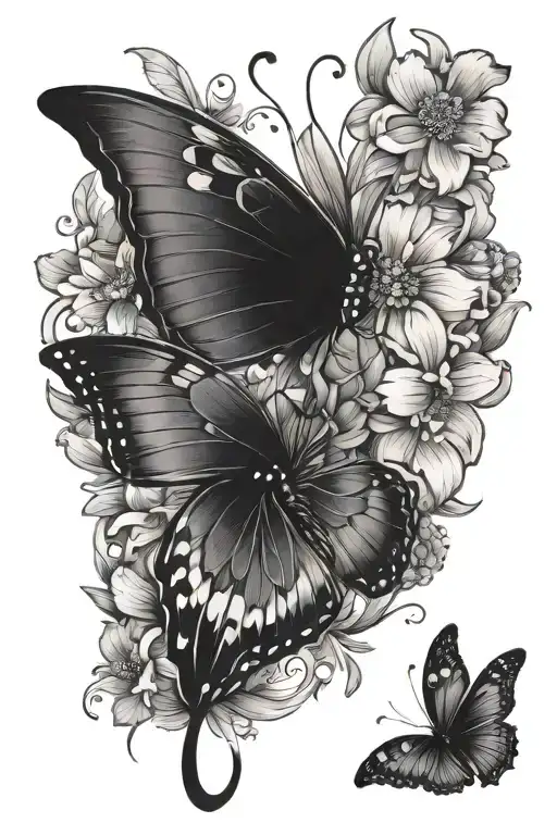 butterfly with semicolon and flower tattoo design idea