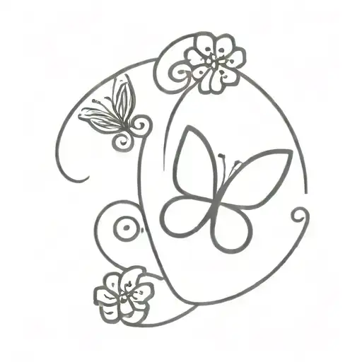 semi colon butterfly intertwined with 1 small flower  tattoo design idea