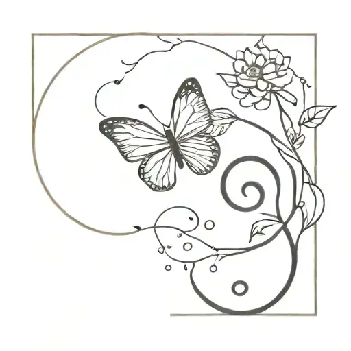 semi colon with butterfly intertwined with 1 flower tattoo design idea