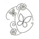 semi colon butterfly intertwined with 1 small flower  tattoo design idea