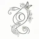 semi colon butterfly intertwined with 1 small flower  tattoo design idea