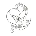 semi colon butterfly intertwined with 1 small flower  tattoo design idea