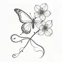 semi colon butterfly intertwined with 1 small flower  tattoo design idea