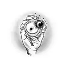 witch holding eyeball in outstretched hand tattoo design idea