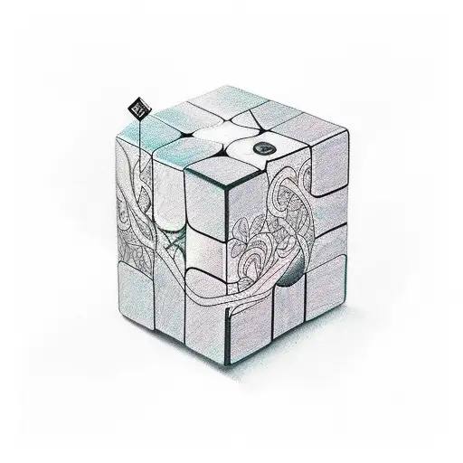 color tattoo design of a solved rubiks cube surrounded by vines tattoo design idea