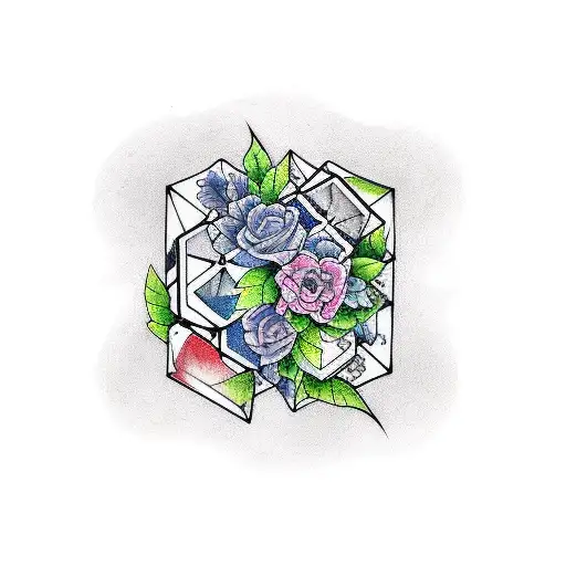 color tattoo design of a solved rubiks cube surrounded by vines tattoo design idea