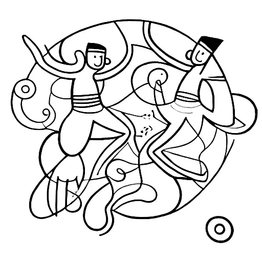me and my 5 friends dancing in cave art style tattoo design idea