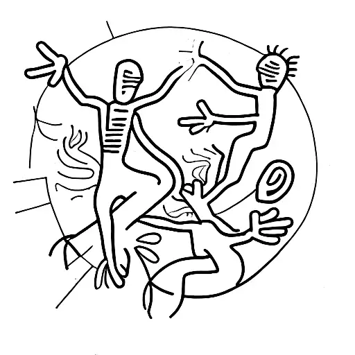 me and my 5 friends dancing in Kokopelli style tattoo design idea