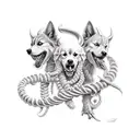 Cerberus with Caduceus tattoo design idea