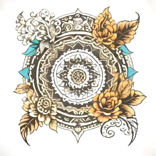 An intricate mandala design incorporating symbols of occupational therapy and travel motifs tattoo design idea