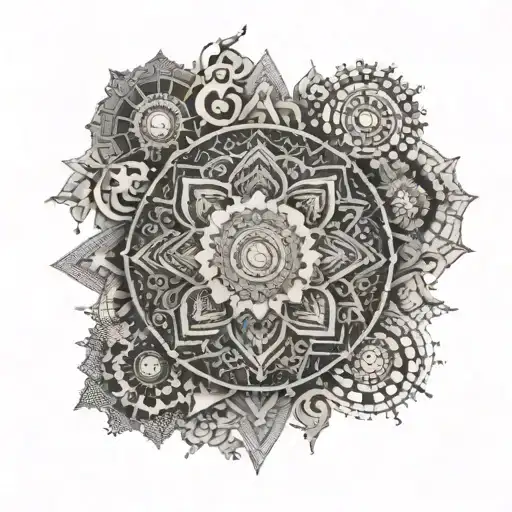 An intricate mandala design incorporating symbols of occupational therapy and travel motifs tattoo design idea