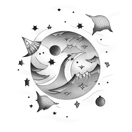 A majestic moonlit ocean with stars shining above tattoo design idea