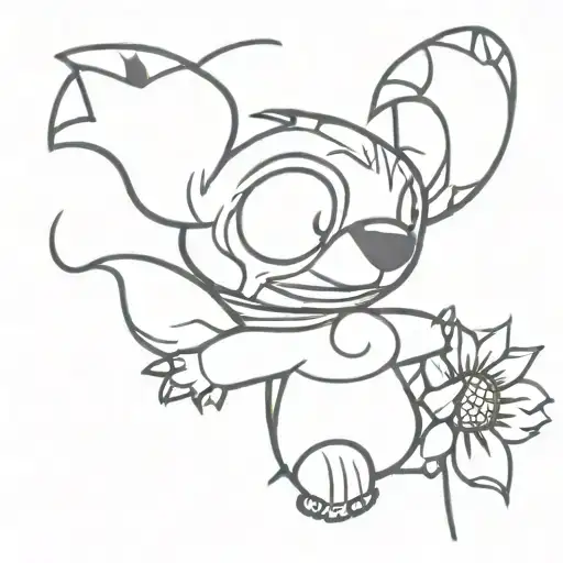 stitch from lilo and stitch with sunflowers    tattoo design idea