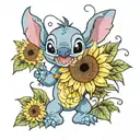 stitch from lilo and stitch with sunflowers    tattoo design idea
