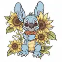 stitch from lilo and stitch with sunflowers    tattoo design idea