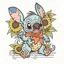 stitch from lilo and stitch with sunflowers    tattoo design idea