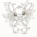 stitch from lilo and stitch with sunflowers    tattoo design idea