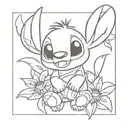 stitch from lilo and stitch with sunflowers    tattoo design idea