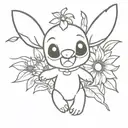 stitch from lilo and stitch with sunflowers    tattoo design idea