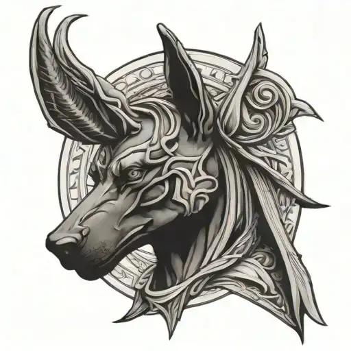 Anubis and sky tattoo design idea