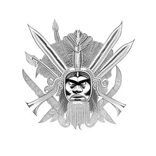 Maori warrior with a silver fern headdress tattoo design idea