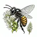 Australian native bee on endemic Australian flower with scientific name in cursive tattoo design idea
