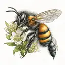 Australian native bee on endemic Australian flower with scientific name in cursive tattoo design idea