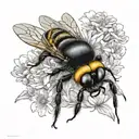 Australian native bee on endemic Australian flower with scientific name in cursive tattoo design idea