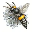 Australian native bee on endemic Australian flower with scientific name in cursive tattoo design idea