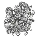 RedCrazyCat with mushrooms  tattoo design idea