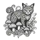 RedCrazyCat with mushrooms  tattoo design idea