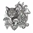RedCrazyCat with mushrooms  tattoo design idea