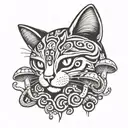 RedCrazyCat with mushrooms  tattoo design idea