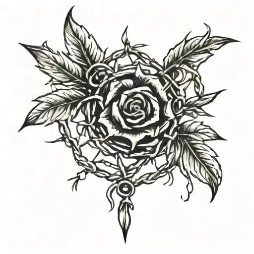barbed wire and laurels near collar bones tattoo design idea