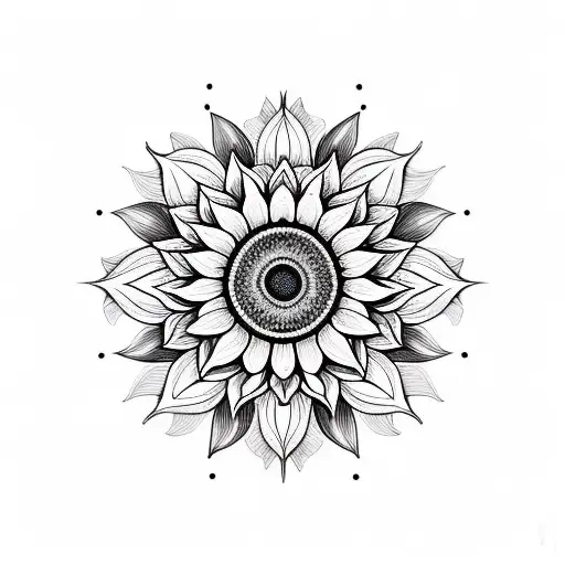 sunflower and mandala colour half black and white  tattoo design idea