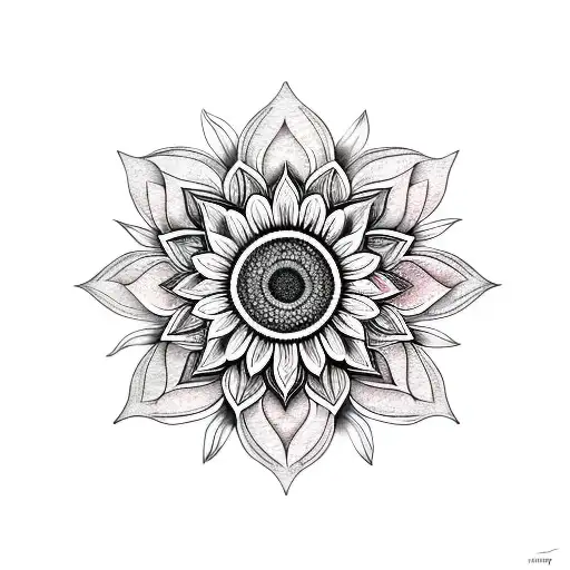 sunflower and mandala coloured tattoo design idea