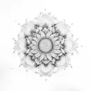 sunflower and mandala half colour half black and white  tattoo design idea