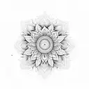 sunflower and mandala half colour half black and white  tattoo design idea