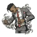 muscular black boy in suit with ribbons tattoo design idea