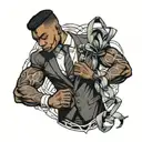 muscular black boy in suit with ribbons tattoo design idea