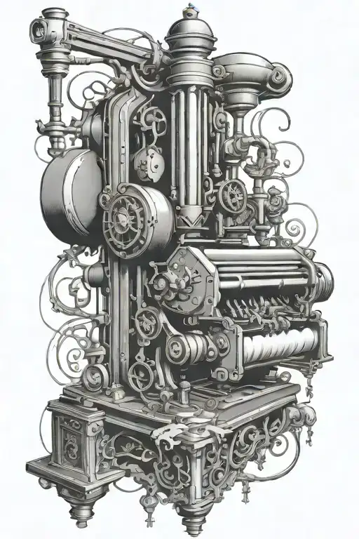 gothic press machine saying more weight tattoo design idea