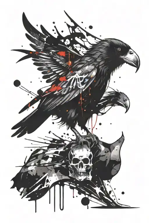 Gotic pirate flag morphing raven tattoo design idea